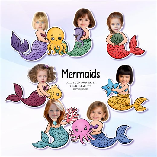 Mermaids Face Blank, Add Your Own Face Template - Etsy