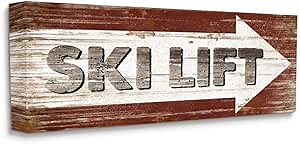 Stupell Industries Rustic Distressed Ski Lift Directional Sign Brown White Wall Art, 10 x 24, Multi-Color