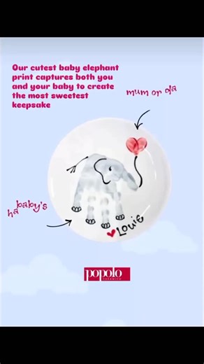 Emma | Popolo Ceramico Brighton and Hove | Baby print specialist on Instagram: "Our cute baby elephant handprint design brings baby & parent together ❤️ Created using your baby’s handprint and finished with a heart balloon from the parent's fingerprint. I’ll be at @themumclubbrighton at @theseahorsebrighton on Thursday 12th Feb 🐘where you can choose this elephant - it can go on any pottery item (as long as the print fits). Not attending? *Book with me* via the link in my bio or comment “yes ple