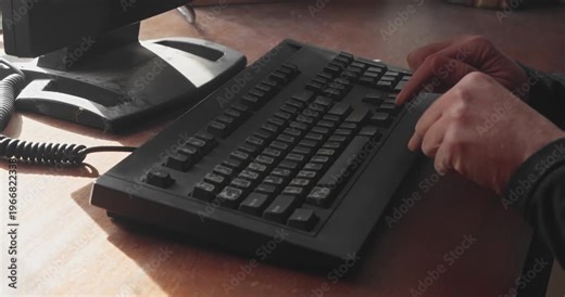 Cinematic side angle of a user practicing typing skills. Ideal for workforce training, educational documentaries, and digital divide storytelling.
