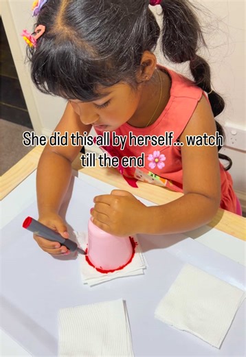 She made this flower ALL by herself 🌸 Low prep big wow ✨ Steps: • Stack tissue paper • Draw a circle with marker • Spray water 💦 • Dry • Shape on a glass Kids learn so much through simple art 🥰 #ToddlerTok #KidsArt #PreschoolActivities #EasyCrafts #CreativePlay