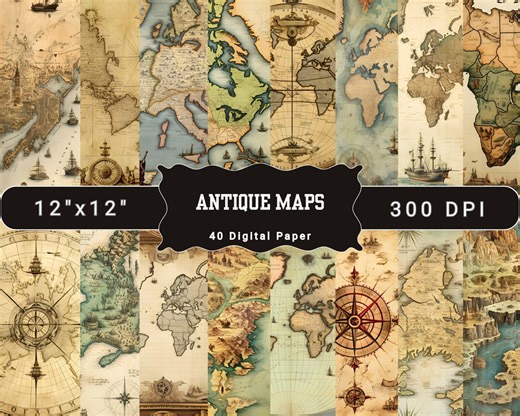 Antique Maps Digital Paper | Vintage World Map Printable | Old Aged Paper Textures | Travel Journal - Etsy