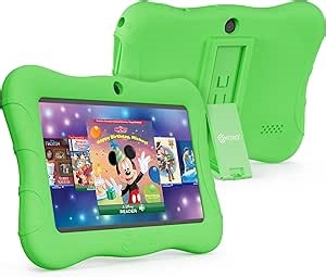 Contixo 7" Kids Tablet – V9A 32GB Android Tablet for Ages 3–7, Parental Controls, Pre-Loaded Exclusive 50 Disney Storybooks, WiFi, Kid-Proof Case with Kickstand, Back to School Gift, Green