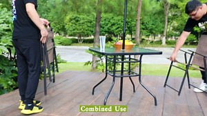 32 Inch Outdoor Bistro Table, Square Patio Table Tempered Glass Bistro Dining Set with Umbrella Hole for Garden, Balcony, Yard, Bars & Restaurant