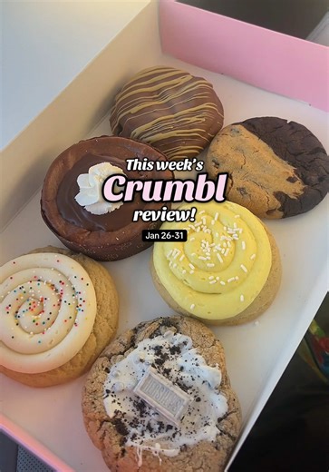 ✨FULL REVIEW of this week’s @Crumbl ✨ on the menu: ENCORE: 💚 DUBAİ CHOCOLATE COOKIE ROTATING MENU: ✨NEW✨ ⚪️WHITE DROP COOKIE FT. HERSHEY’S @Hershey's COOKIES ‘n’ CREME 🟤CHOCOLATE HAZELNUT CHEESECAKE ft. NUTELLA @Nutella UK 🌓BROOKIE COOKIE 🍋LEMON CUPCAKE COOKIE CLASSICS MENU: 🖤 CHOCOLATE CRUMB COOKIE ft. OREOS 🍫BROWNIE BATTER COOKIE ✨SNICKERDOODLE COOKIE 🎂CELEBRATION CAKE COOKIE 🍭PINK SUGAR COOKIE 🍪SEMI-SWEET CHOCOLATE CHUNK COOKIE 👉 INDIVIDUAL REVIEWS & will be posted this week! Stay t