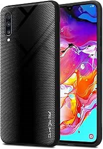Case Compatible with Samsung Galaxy A70 / A70s - Stripe Optics in Opal Black - Protective Cover Made of TPU Silicone and Back Made of Tempered Glass