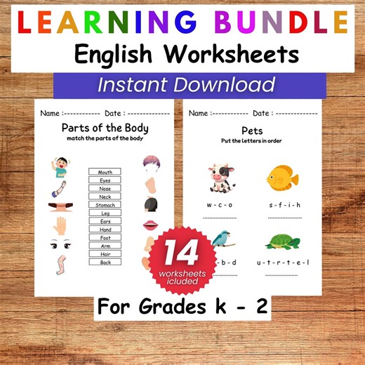 Printable English Worksheets for Kids | Learning Bundle | Preschool and Kindergarten | Digital Download - Etsy