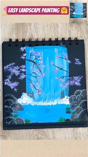 Easy painting for beginners 💝 l Waterfall landscape l #simple #art#landscape#scenery
