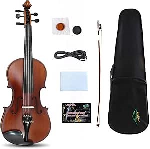5 String Electric Acoustic Violin 4/4 full size, Solid Maple Spruce hand Made violin kit with case bag,bow (Brown color)