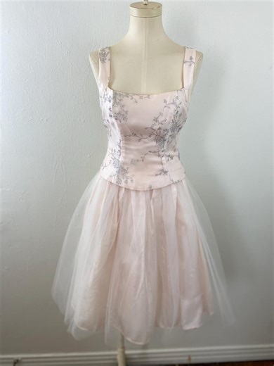 Vintage 90s ZUM ZUM Pink Bustier Prom Dress - Silver Sparkling Print - Etsy