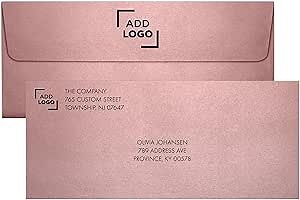 LUXPaper Custom Printed #10 Business Envelopes | 50 Qty | Personalized Address/Logo | Peel & Press | 4 1/8" x 9 1/2" | Misty Rose Metallic | 84lb. Text