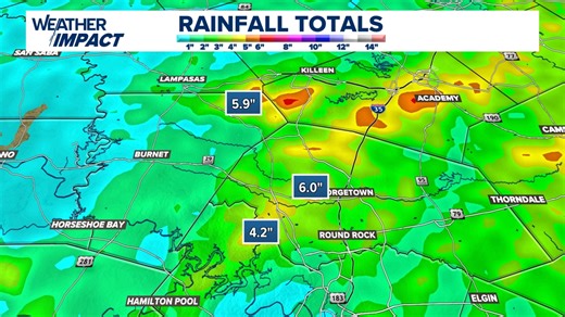 Impressive rainfall totals recorded in Central Texas over the past week