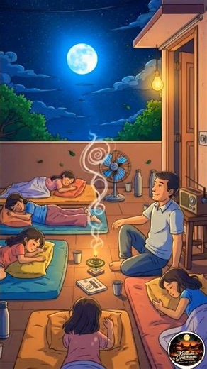 Peaceful Indian Rooftop Night 🌙 | 90s Village Sleep Vibes | Calm Moonlight Family Scene ASMR #short