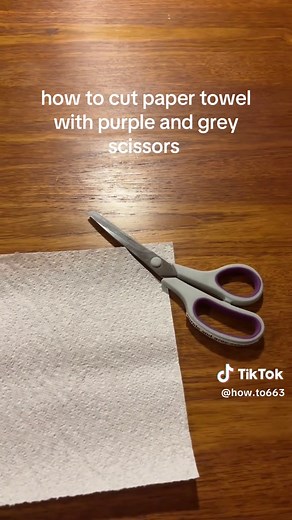 How to Cut Paper Towel with Purple and Grey Scissors