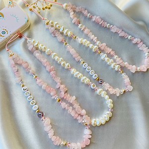 Rose Quartz Gemstone Phone Strap, Healing Crystals Phone Chain, Pearl Beaded Phone Charm, Beaded Phone Strap, Personalized Phone Accessories - Etsy
