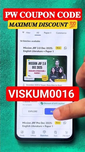 Mission Jrf Coupon Code 2025 | Pw JRF Batch Coupon Code 2025 | Pw Coupon Code For All Batches #pwjrf