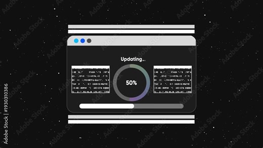 Software Update Progress Bar Animation on Starry Background with Code Text loading animation