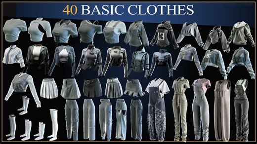 女性3D服装合集包！40款女士夹克连帽衫裤子衬衫短裙袜子3D模型，超实用