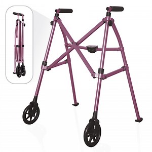 Stander Space Saver Walker, Lightweight Folding Walker for Seniors, Adult Walker with Wheels, Two Wheeled Rolling Walker with Rear Ski Glides, Regal Rose
