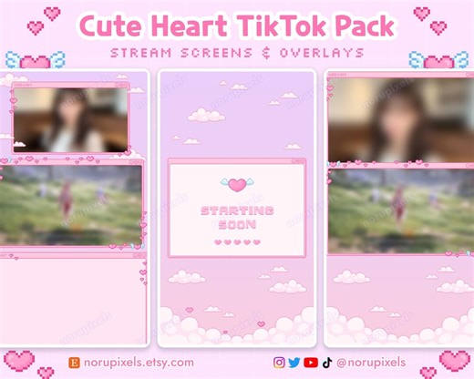 Kawaii Valentines Tiktok Stream Pack | Cute Hearts Tiktok Stream Overlays | Vertical Overlay for OBS Tiktok Live - Etsy