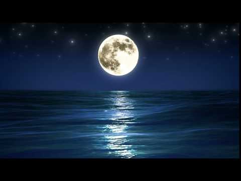 Sea and Full Moon. Night Sky with Flashing Stars. Beautiful Relaxing Looped Animation. HD 1080.