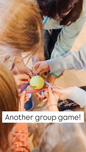 Sherri-Lynn | Family connection & learning on Instagram: "Another fun group game! (I have a whole bunch more on my page) Every person needs one pen and each team needs two cups (one on one side of the room as the start and one on the other side of the room as the finish) and a tennis ball. Goal: as a team, using one pen per person (and 1 hand each), move your ball from the starting cup to the ending cup. If the ball falls, or if someone touches the ball, your team has to start again. It’s good t