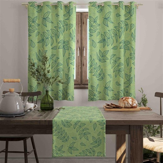 Green Leaf Curtain: Botanical Kitchen Drapes, Cafe Decor - Etsy