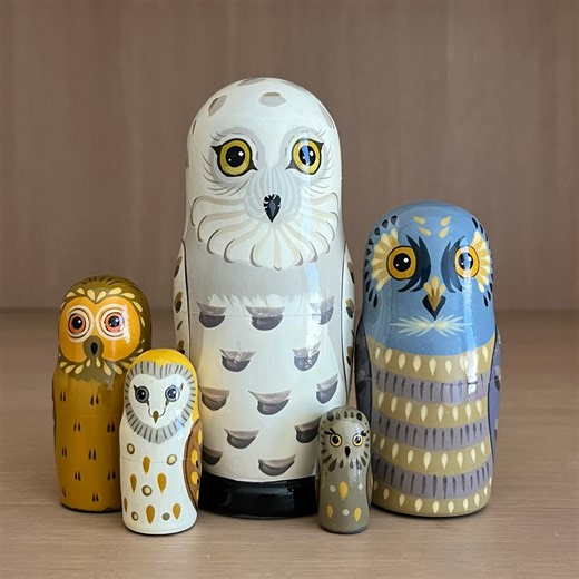 Hand-painted Owl Nesting Dolls: Wooden Woodland Decor, Montessori Toy - Etsy