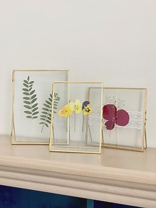 Set of 3 Double Glass Frame for Pressed Flowers, Polaroid and Artwork - Floating Glass Standing Gold Metal Picture Frames - 6x6", 5x7", 6x8" - Etsy