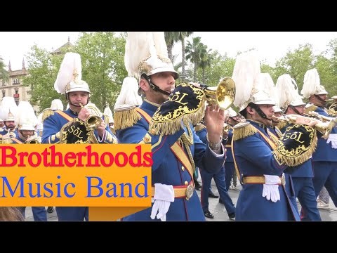 Seville Holy week procession , Brotherhoods MUSIC Band, 4k Spain