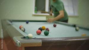 billiards pool 8. old the pool billiards hit balls in striped indoors slow motion video