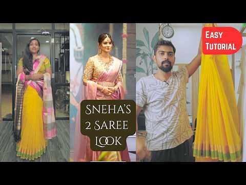 Sneha Inspired Double Saree Draping Tutorial | Two Sarees Unique Style