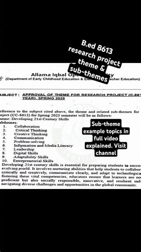 B.ed 8613 research project theme & sub-themes topics. #aioubed #allamaiqbalopenuniversity #aiou