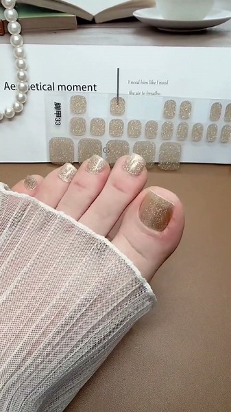 The Ultimate DIY Champagne Gold Glitter Toenails in 2 Minutes! ✨💅 #NailArt #NailDesign #DIYBeauty