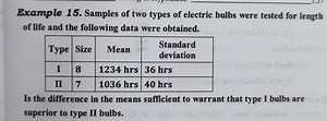 Example 15. Samples of two types of electric bulbs were tested ... | Filo