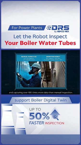 Boiler Inspection Robot (BoilerBot) The robot climbs boiler tubes to perform automated thickness measurement and visual inspection using advanced UT sensors and high resolution cameras. 📩 Contact us to request technical specifications, real power plant use cases, or an investment suitability assessment for your facility. — #SmartPowerPlant #BoilerBot #BoilerInspection #AssetReliability #EnergyDigitalization #DRSbyREPCONEX | REPCO NEX Industrial Solutions