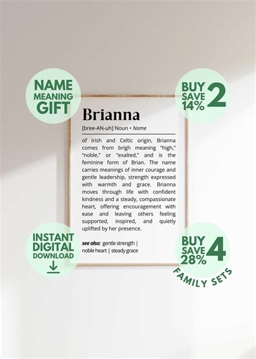 Brianna Name Meaning Print | Personalized Gift | Nursery Wall Art | Instant Digital Download - Etsy