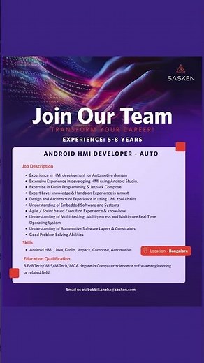 Accelerate Your Career | Android HMI Developer – Automotive (5–8 Years)