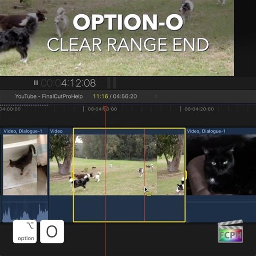 Final Cut Pro Shortcut | Option-O | Clear Range End