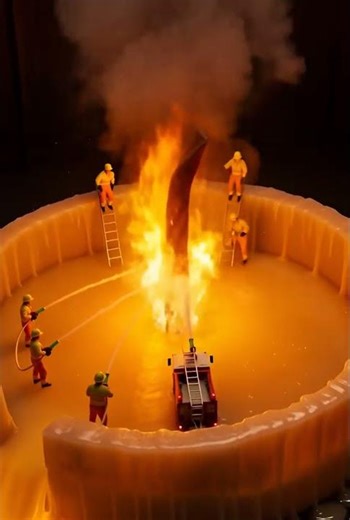 Mini Firefighters Battle a Giant Candle Fire 🔥 (Aerial View Macro Rescue)