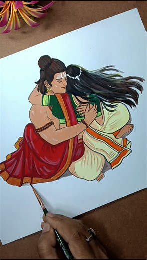 ⭐ “Shiv Parvati Hug Drawing | Mahadev Parvati Emotional Sketch | Pencil Color Art #shorts #art