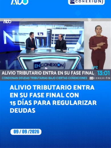 Alivio tributario entra en su fase final con 15 días para regularizar deudas El presidente del Servicio de Impuestos Nacionales, Jorge Leonardo Zogbi, informó que quedan 15 días para que los contribuyentes puedan regularizar sus deudas tributarias bajo el régimen de alivio tributario. La medida contempla la condonación integral o parcial de deudas, de acuerdo con determinadas condiciones, y representa un monto aproximado de Bs 4.000 millones en condonaciones. #EnConexión #Bolivia #LaPaz