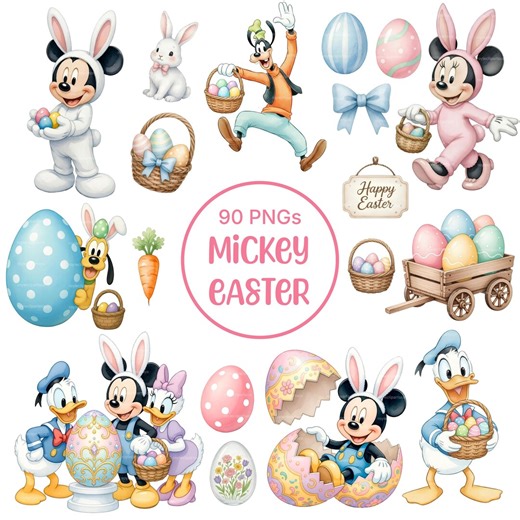 Mickey Mouse Easter Watercolor Clipart Bundle PNG, Mickey Mouse Easter Clipart, Candy Colors Easter Party Clipart, Cute Mickey Easter PNG - Etsy