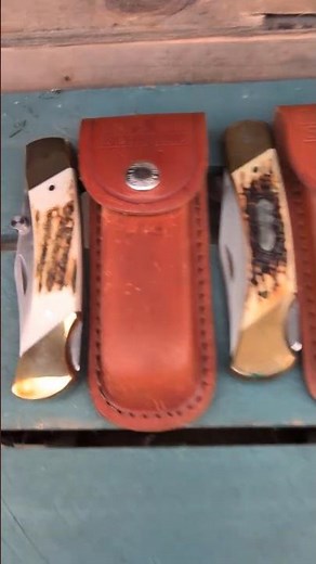 Schrade + Uncle Henry LB8 Papa Bear and Schrade + Stag Lockback Knives comparison 1 made in the USA.