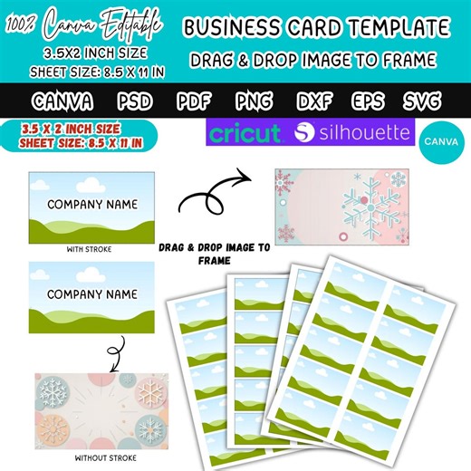 Business Card Printing Template 3.5x2 Inch,blank Business Card Canva Editable,drag & Drop Customizable Frame,home Printing Business Card Svg - Etsy