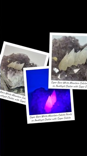 Super Rare White Mountain Calcite Points on Amethyst Cluster with Sugar Calcite