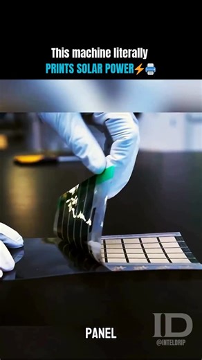 Intel Drip™ | Tech • Engineering • Tools • AI on Instagram: "Solar panels used to take hours to assemble — layers, wiring, glass, framing. Now? A roll-to-roll machine can print solar cells like newspaper, meter after meter, using conductive inks and ultra-thin substrates. These flexible panels weigh almost nothing, bend around curves, and cost a fraction of traditional silicon cells. Some prototypes hit 15–18% efficiency, but the real breakthrough is speed: one of these systems can output hundre