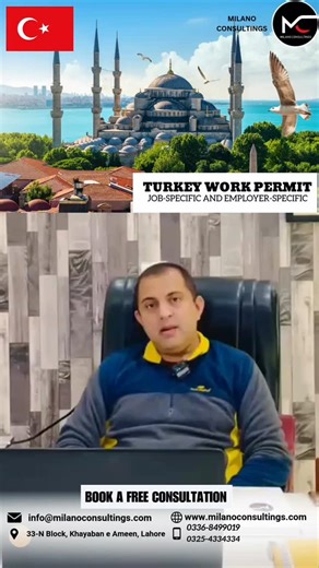 Milanoconsultings on Instagram: "🇹🇷 Turkey Work Permit – Description The Turkey Work Permit allows foreign nationals to legally live and work in Turkey under a registered Turkish employer. It is mandatory for anyone intending to work in Turkey and is issued by the Ministry of Labor and Social Security. Contact Our WhatsApp Number 0336-8499019 03254334334 #TurkeyWorkPermit #TurkeyJobs #WorkInTurkey #TurkeyVisa #TurkeyWorkVisa #OverseasJobs #ForeignJobs #JobsAbroad #LegalWorkAbroad #WorkAbroadLi