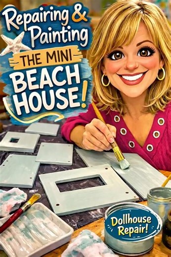 Painting exterior walls of the the Beach House! #miniatures #barbie #dollhousemakeover #dollhouse