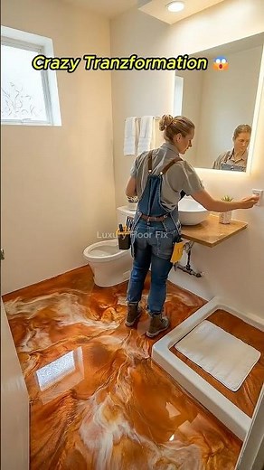 THIS EPOXY FLOOR IS INSANE🤯 Bathroom Glow Up #bathroomdesign #satisfying